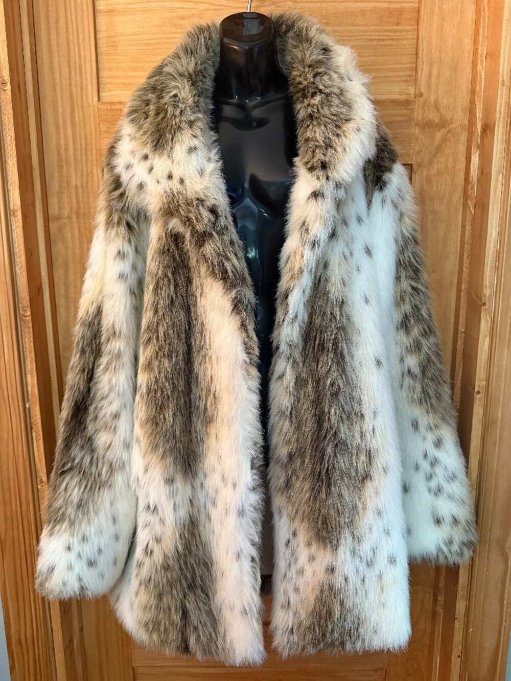 Vtg Learsi Faux Fur Long Animal Print Coat with Pockets Mob Wife size 2X